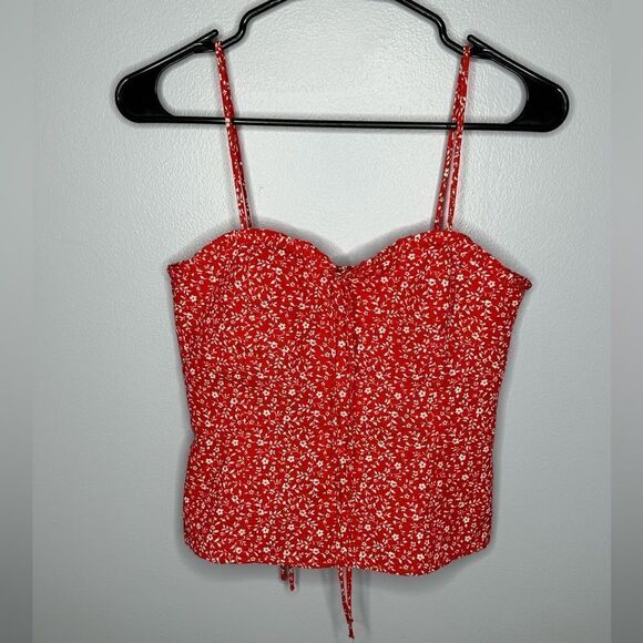 NWT ZARA Floral Print Corset Red Floral Adjustable Summer Top Size Medium - Picture 5 of 10